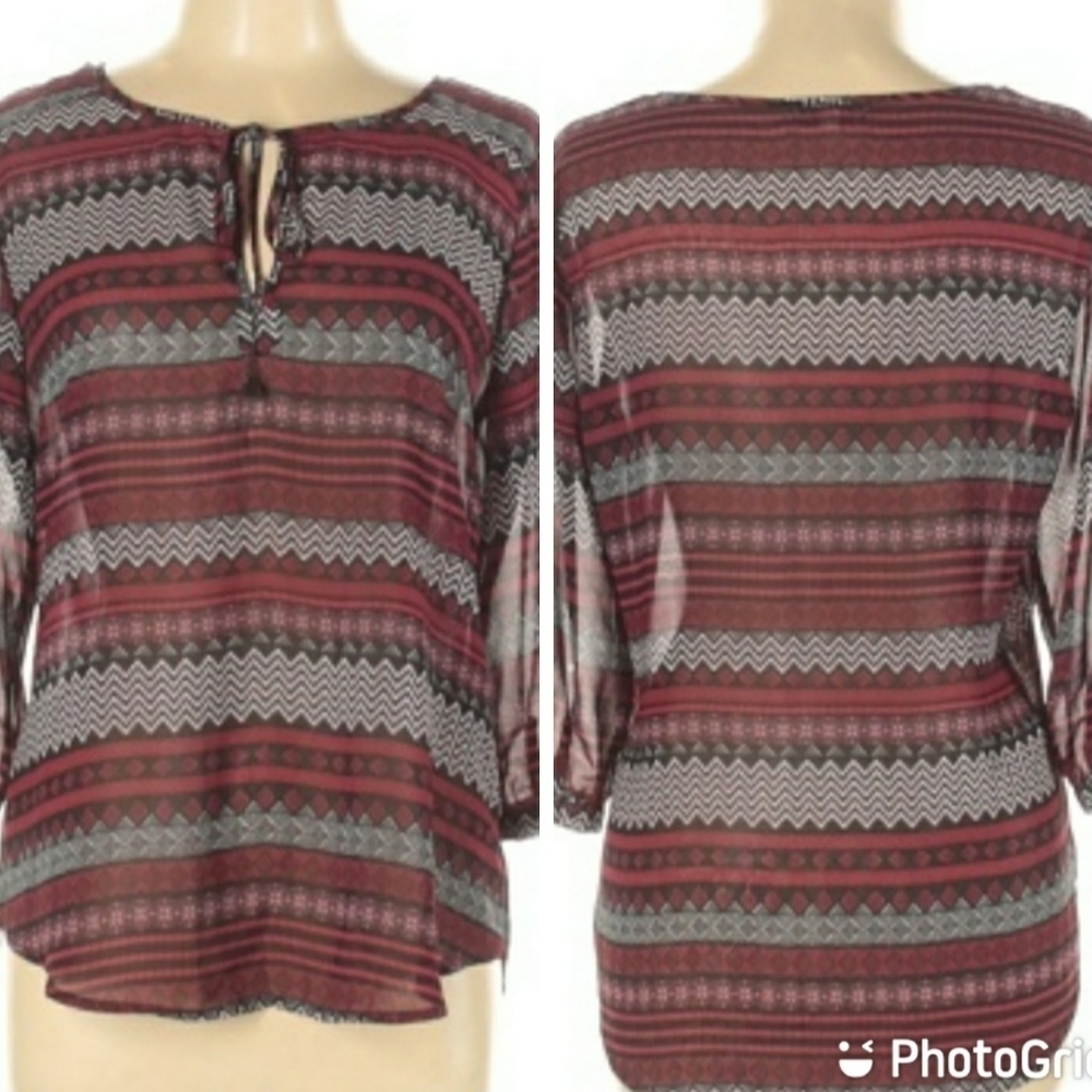 Career Blouse Large Lightweight Geometric Top Business Casual Thin
